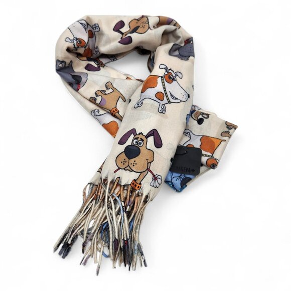 Ivory Oversized Scarf with Cartoon Dogs All-Over Print - Picture 4 of 5